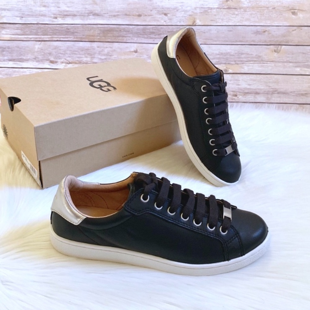 UGG Women’s Milo Black Leather Sneakers - Picture 2 of 7